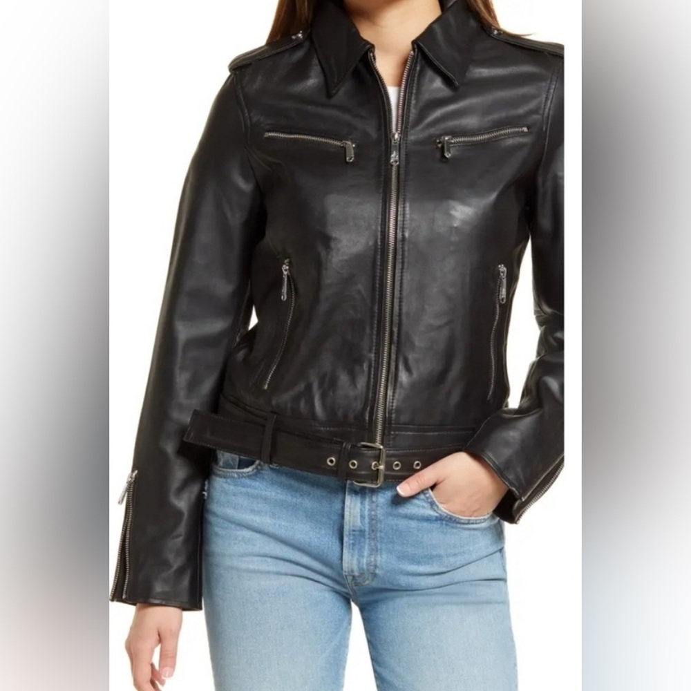 NEW Sam Edelman Single Breasted Leather Moto Jacket Size Medium